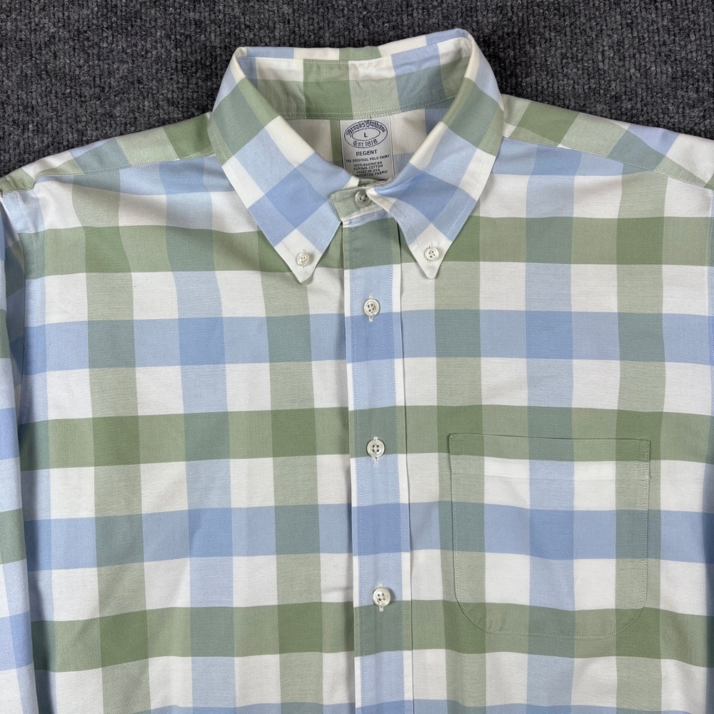 Vintage Brooks Brothers Shirt Mens L Green Blue OCBD Italian Fabric Made in USA - Picture 6 of 10